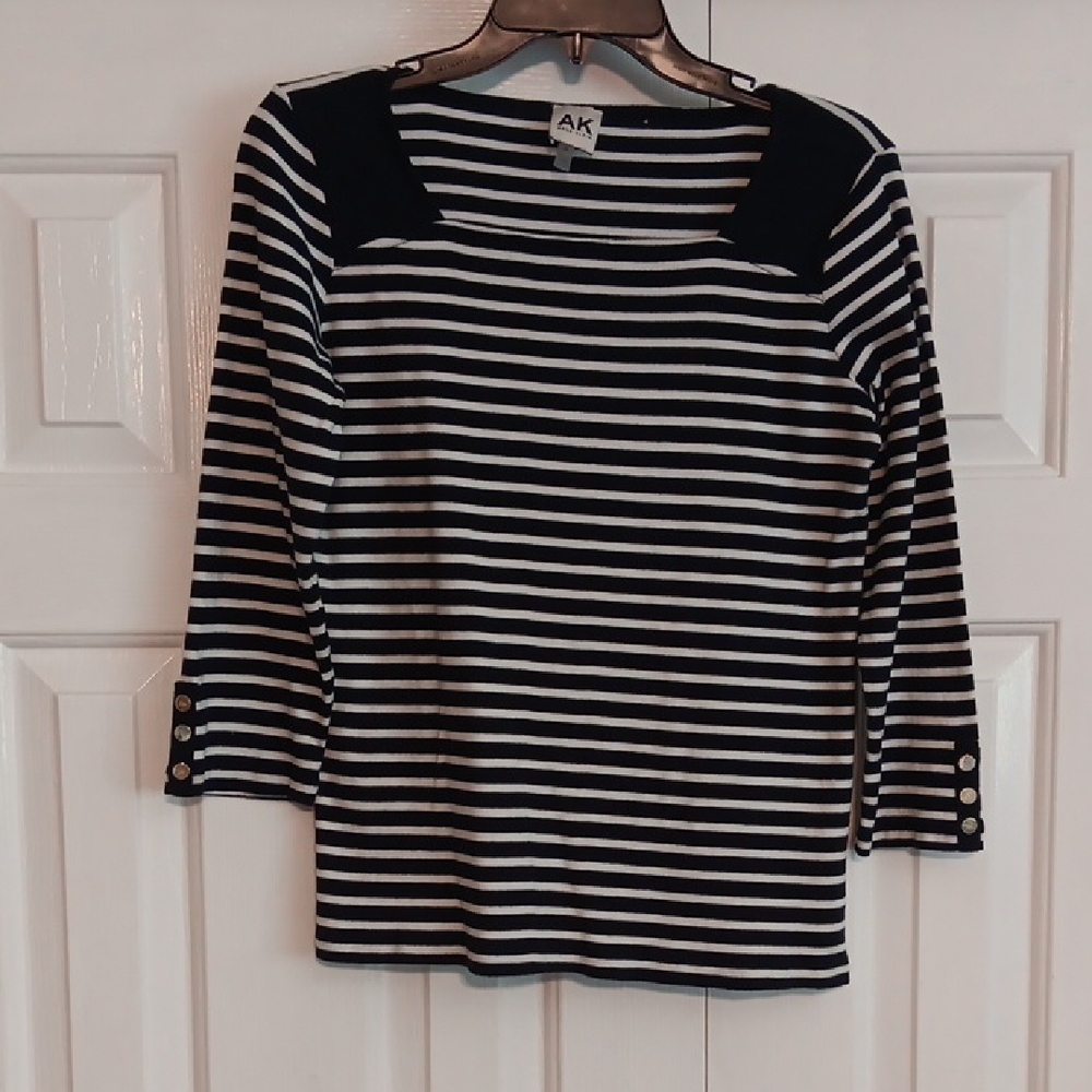 Anne Klein Navy & White Striped Shirt